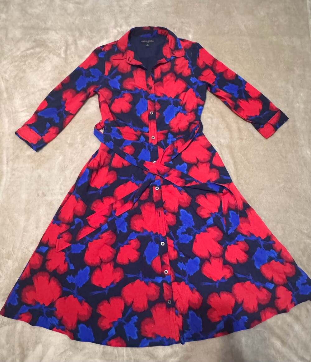Banana Republic Factory Floral 3/4 Sleeve Midi Shirtdress with Belt SIZE 0